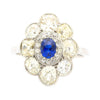 Vintage AGL Certified No Heat Burma Blue Sapphire and Old Euro Cut Diamond Ring in Platinum