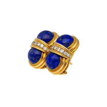 Vintage Cabochon Cut Lapis Lazuli and Diamond 18K Yellow Gold Clip-On Earrings – Assay Jewelers
