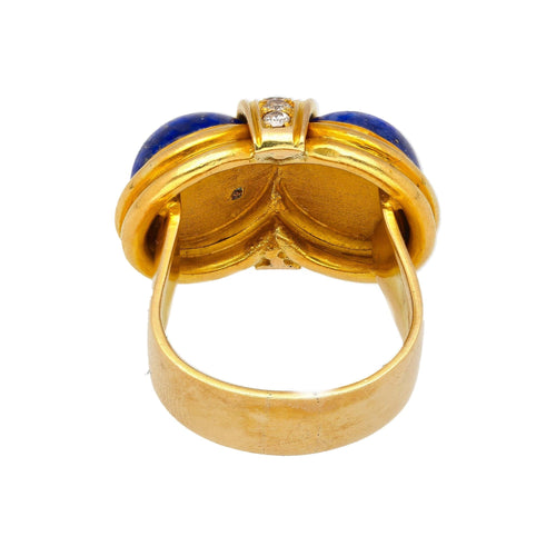 Vintage Cabochon Cut Lapis Lazuli and Diamond in 18K Yellow Gold Statement Rings