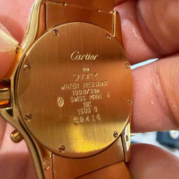 Vintage Cartier Ronde Blue Chronograph 18K Gold 30mm Watch