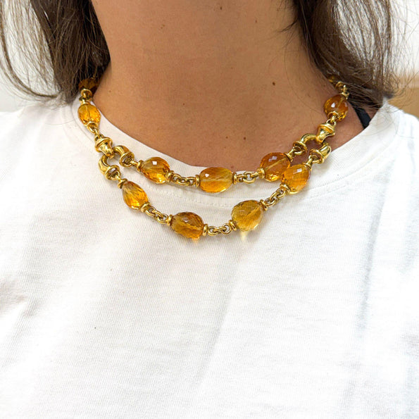 Vintage Citrine Bead 18K Gold Two Strand Necklace