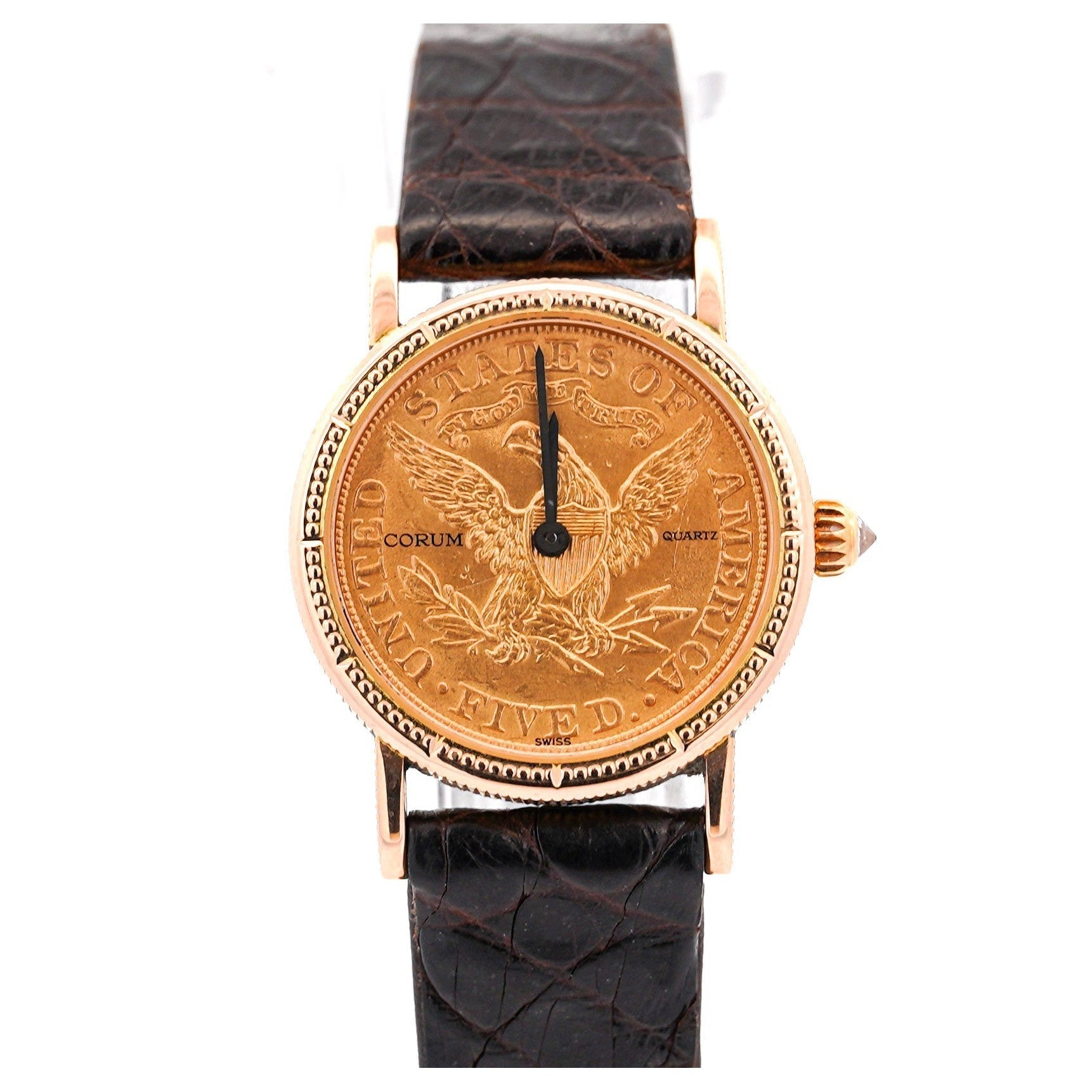 Vintage Corum 1899 5-Dollar USA Gold Coin Watch Face in Original Box with Crocodile Strap