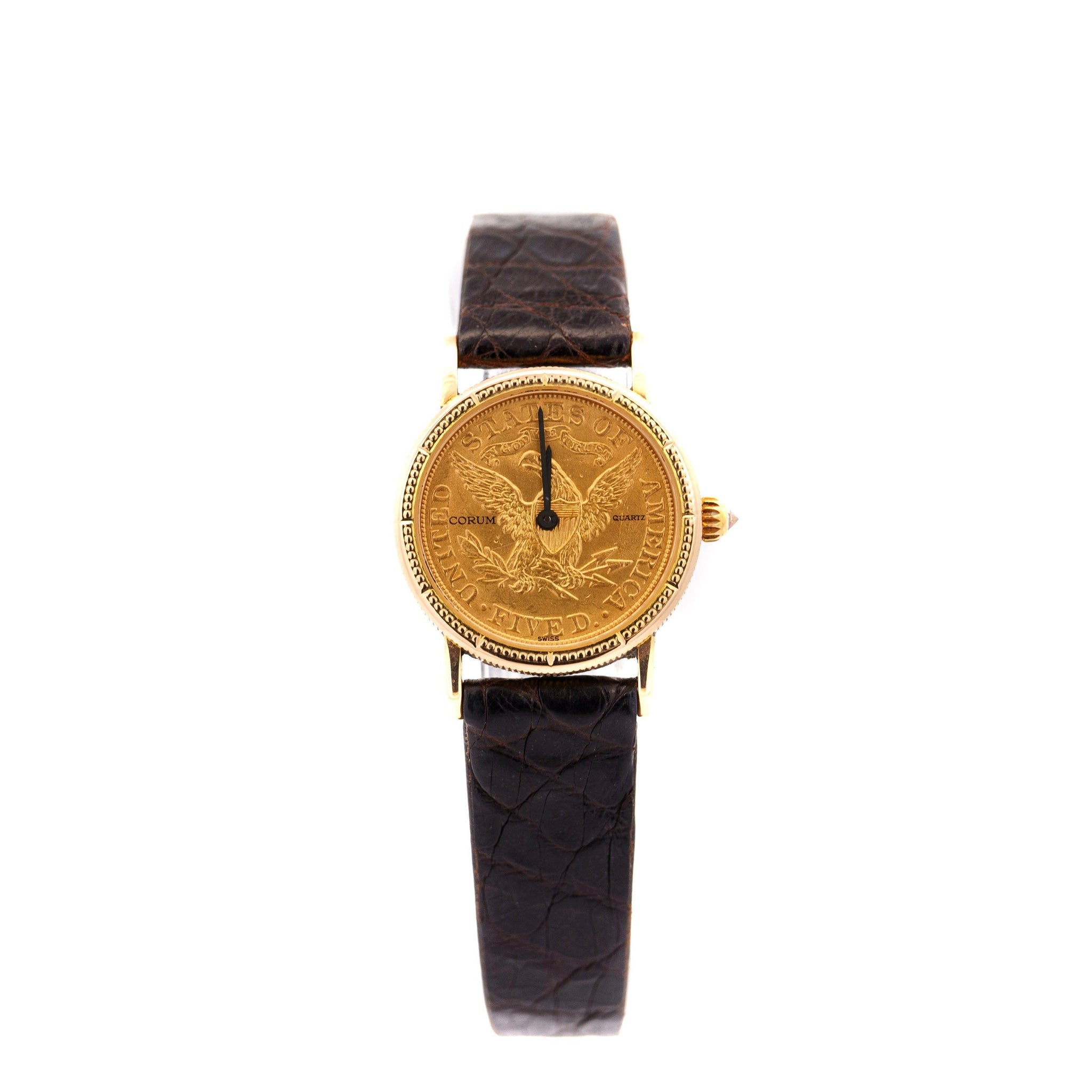 Vintage Corum 1899 5-Dollar USA Gold Coin Watch Face in Original Box with Crocodile Strap