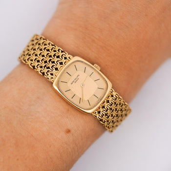 Vintage Patek Philippe 18K Gold Ladies Champagne Dial Mesh Bracelet Watch – Assay Jewelers