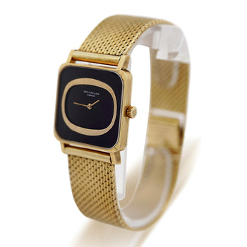Vintage Patek Philippe 25mm Square Ellipse 18K Gold Black Dial Watch – Assay Jewelers