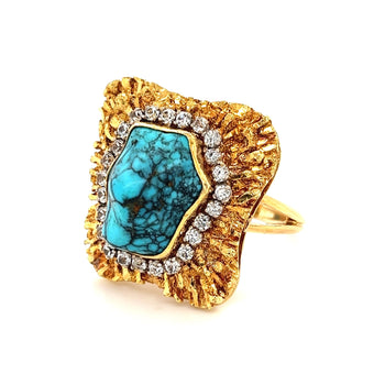 Vintage Raw Turquoise and Diamond Ring and Earring Set in 18k Gold – Assay Jewelers