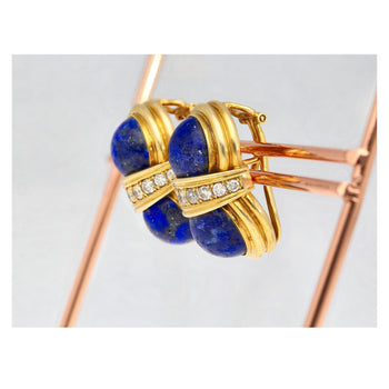 Vintage Retro Cabochon Lapis Lazuli 18K Gold Clip-On Earrings and Ring Set – Assay Jewelers