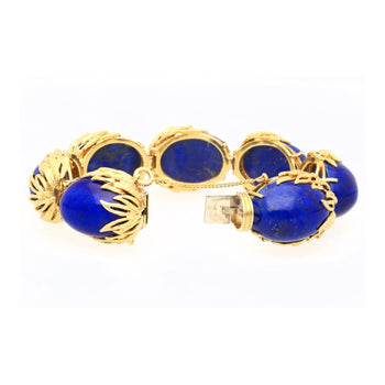 Vintage Retro Era 2.50 CTTW Blue Lapis Lazuli Bracelet in Floral 18K Yellow Gold – Assay Jewelers