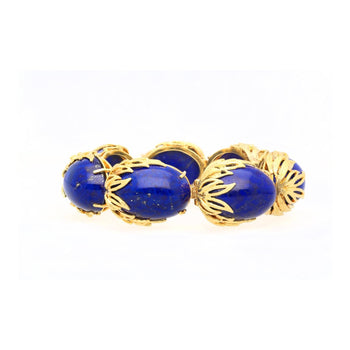 Vintage Retro Era 2.50 CTTW Blue Lapis Lazuli Bracelet in Floral 18K Yellow Gold – Assay Jewelers