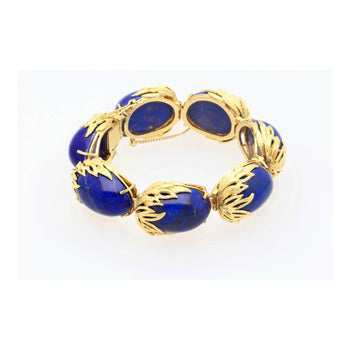 Vintage Retro Era 2.50 CTTW Blue Lapis Lazuli Bracelet in Floral 18K Yellow Gold – Assay Jewelers