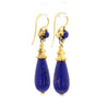 Vintage Retro Lapis Lazuli 18K Gold Drop Earrings