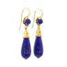 Vintage Retro Lapis Lazuli 18K Gold Drop Earrings