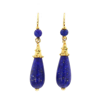 Vintage Retro Lapis Lazuli 18K Gold Drop Earrings – Assay Jewelers