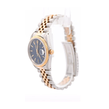 Vintage Rolex Blue Dial Oyster Date 34mm Two Tone Fluted on Jubilee Watch – Assay Jewelers