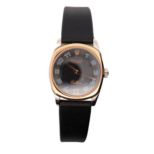 Vintage Rolex Cellini Danaos 18K Rose Gold Black Dial Ladies Quartz Watch