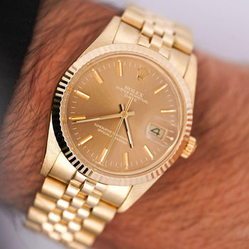 Vintage Rolex OP Date 34mm 14k Gold Champagne Dial Watch – Assay Jewelers