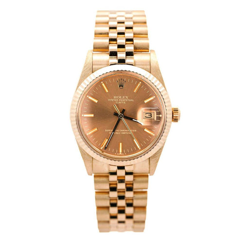 Vintage Rolex OP Date 34mm 14k Gold Champagne Dial Watch