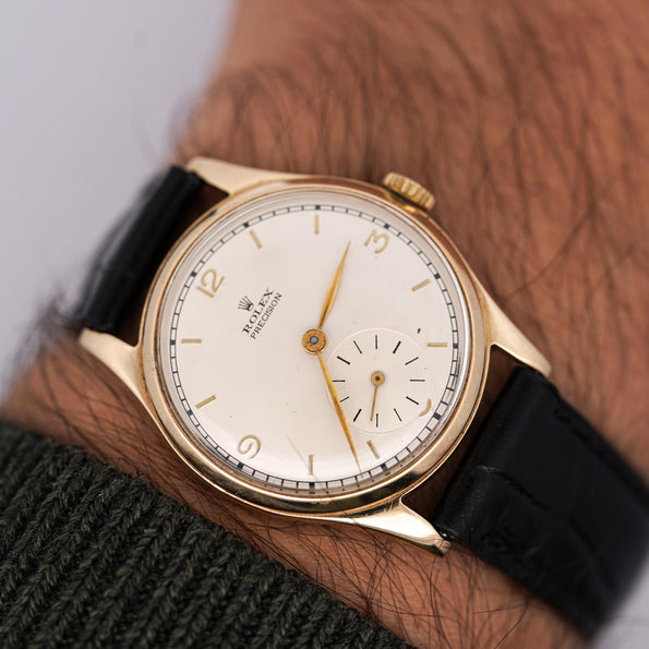 Vintage Rolex Precision 12325 Gold Manual Wind Sub Dial On Leather Watch