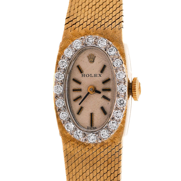 Vintage Rolex Precision 14K Yellow Gold Diamond Bezel Oval Manual Wind Watch