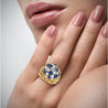 Vintage Round Cut White Diamond and Blue Sapphire Cluster Ring