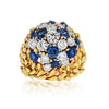 Vintage Round Cut White Diamond and Blue Sapphire Cluster Ring