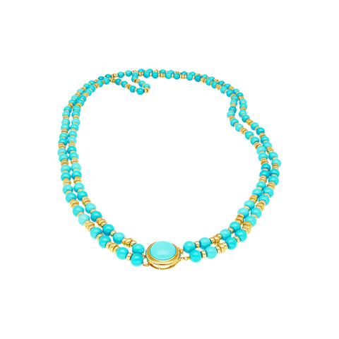 Vintage Turquoise and 14k Gold Bead & Pendant Necklace