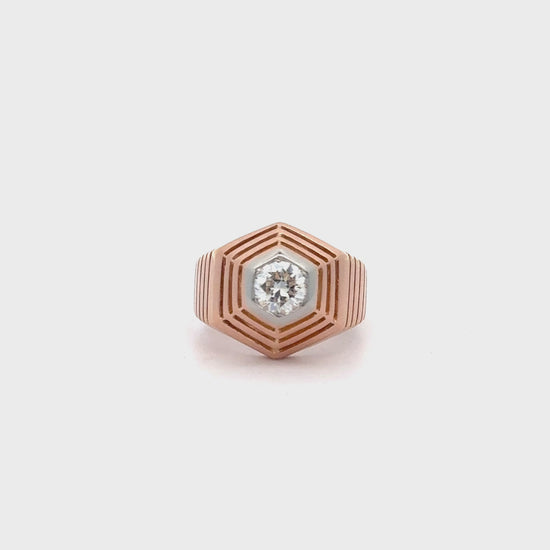 18K Rose Gold Hexagonal Shape Mesh Finish Ring, Bracelet, Pendant Set