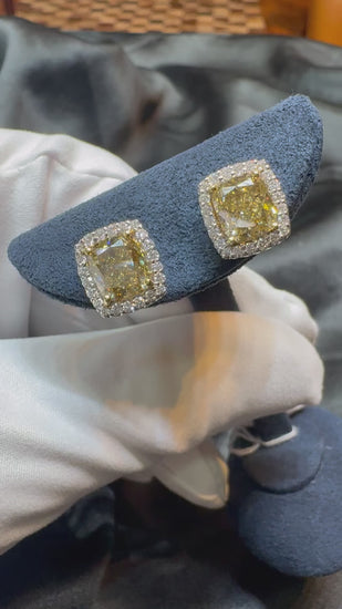 GIA Certified 5.12 Carat Fancy Brownish Greenish Yellow Diamond Stud Earrings
