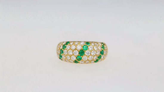 18K Yellow Gold 2 Carat Emerald & Diamond Band Ring