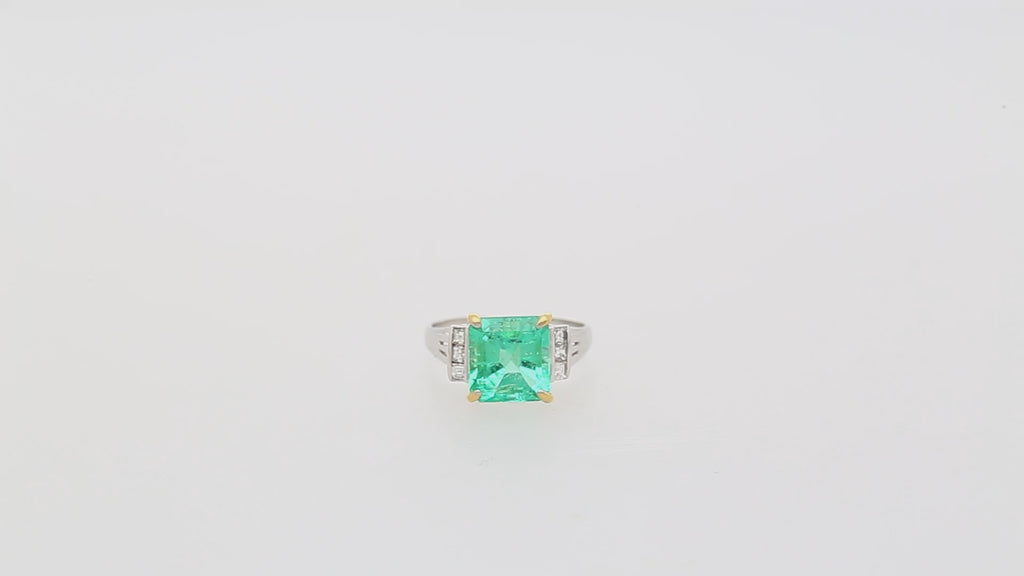 GIA Certified 2.91 Carat Colombian Emerald & Diamond Platinum Ring
