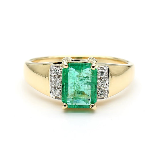 1.60 Carat Emerald & Diamond 14K Gold Classic Set Ring