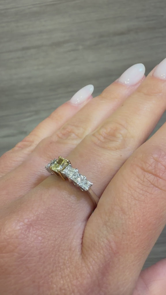 1.41 Carat Fancy Yellow Radiant & White Princess Diamond Illusion Band Ring