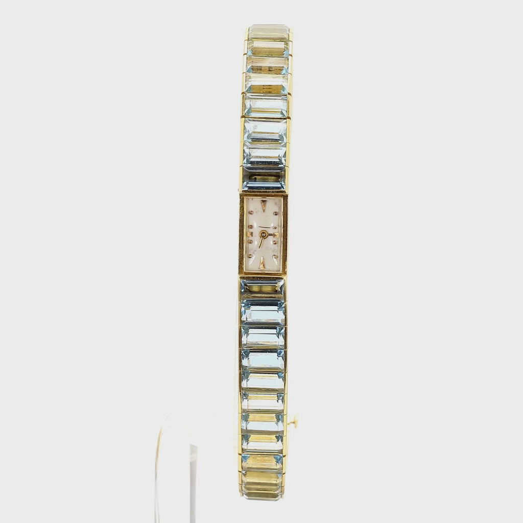 Vintage Blancpain Rayville Gold Ladies Watch On Aquamarine Bracelet