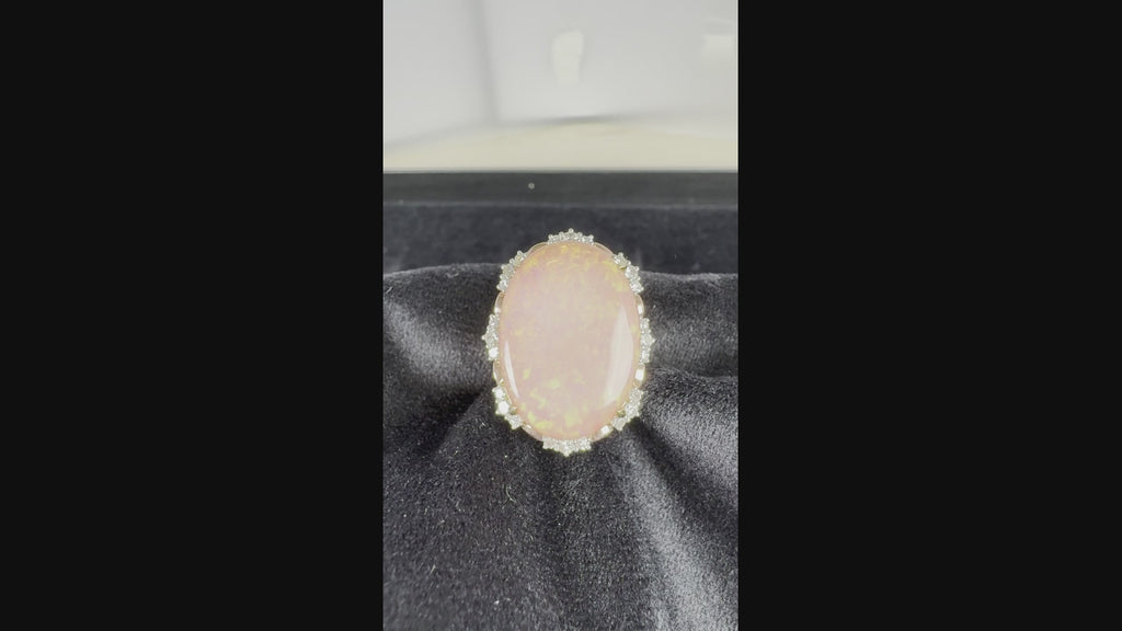 14.24 Carat Pink Opal & Diamond 18K Gold Floral Cocktail Ring
