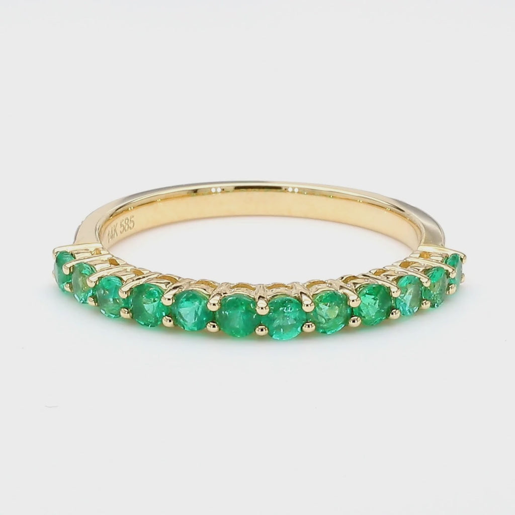 1/2 Carat Round Colombian Emerald 14K Gold Half Eternity Band Ring