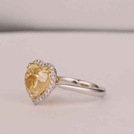 GIA Certified 5.03 Carat Fancy Yellow Heart-Shaped Diamond & Halo 18K Gold Ring
