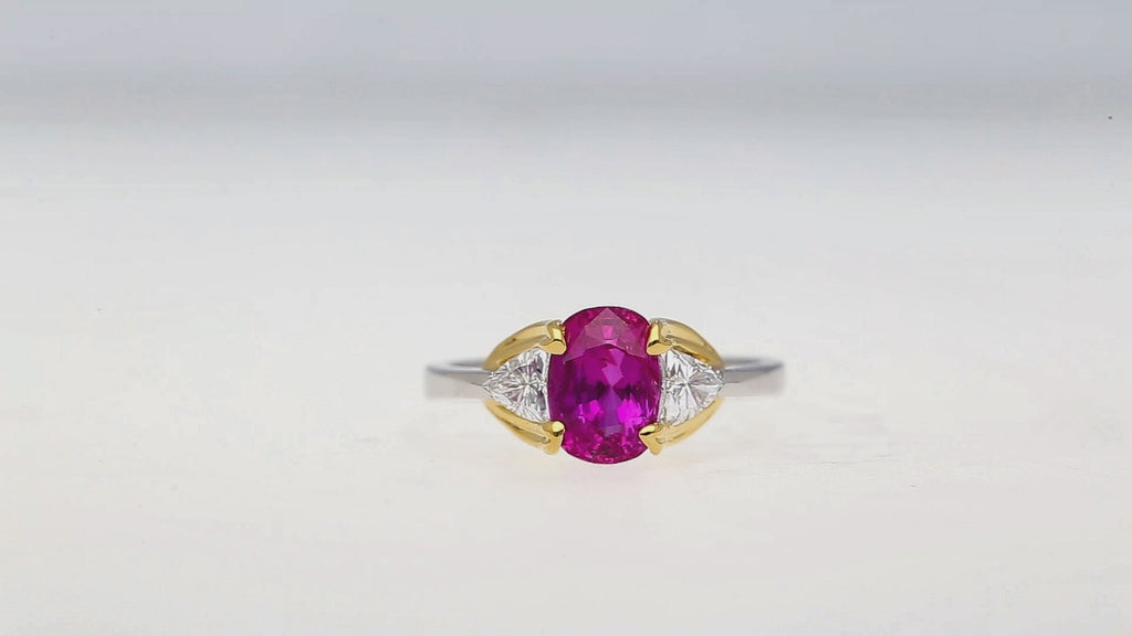GIA Certified 2.42 Carat Purplish Pink Sapphire & Diamond Three Stone Ring