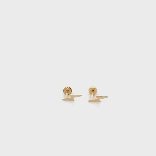 14K Solid Gold Lightning Bolt Dainty Stud Earrings in Screw Back Closure