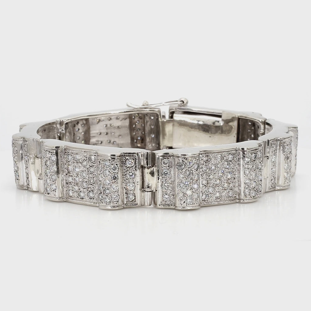 10.5 Carat Diamond Pave Rectangular Link 14K White Gold Mens Bracelet