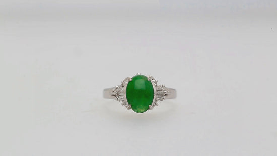 1.85 Carat Untreated Jadeite Jade and Diamond Platinum Ring HK Certified