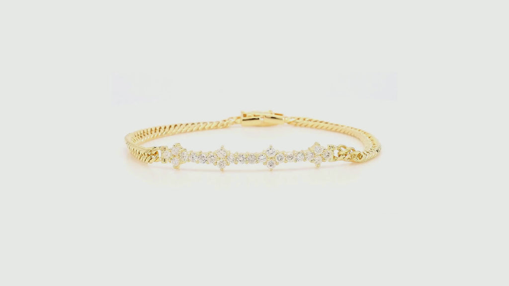 0.88 Carat Diamond in 18K Gold Twisted Rope Chain Floral Bracelet