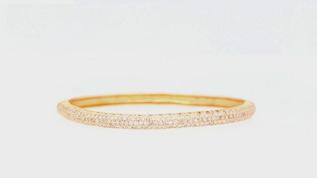 18K Gold and Round Pink Diamond Pave Set Bangle Bracelet