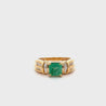 1.47 Carat Emerald With Round and Baguette Cut Diamond 14K Gold Statement Ring