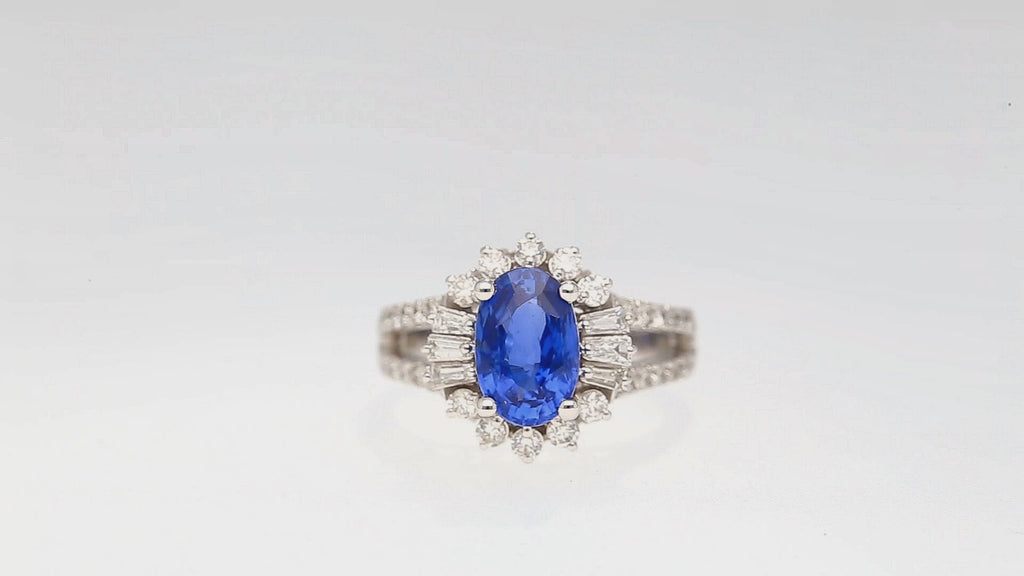 GRS Cert. 2.5 Carat Oval No Heat Blue Sapphire & Diamond Split Shank Ring