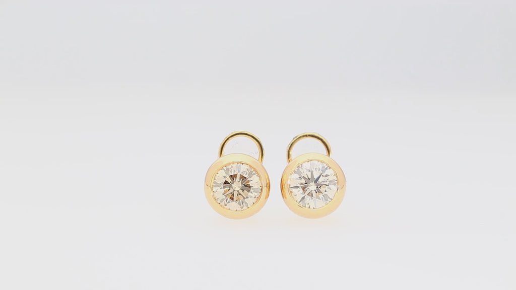 3.10 Carat Fancy Brown Diamond Bezel and Halo Stud Earrings 18K Gold