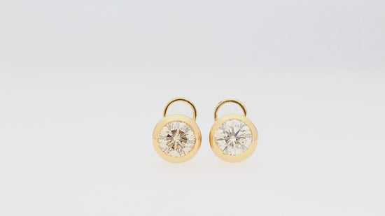 3.10 Carat Fancy Brown Diamond Bezel and Halo Stud Earrings 18K Gold