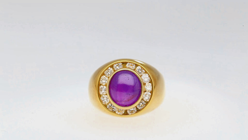 GIA Certified No Heat 3.50 Carat Pink/Purple Star Sapphire and Diamond Dome Ring