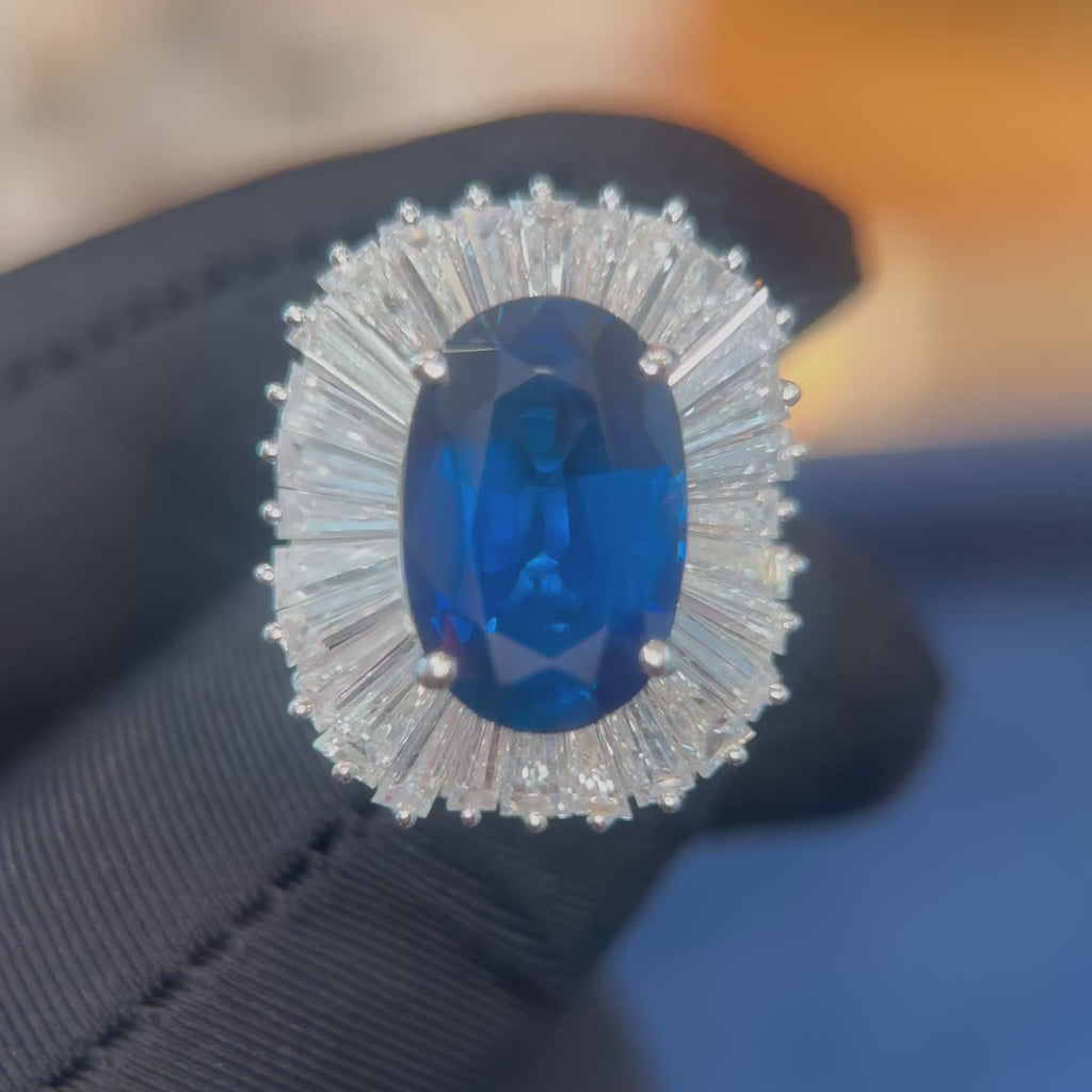 7.7 Carat No-Heat Blue Sapphire and Diamond Ring Convertible to Pendant